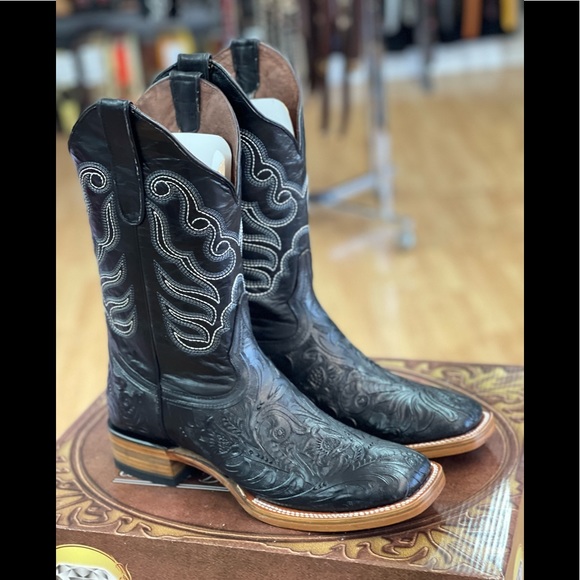 Men Square Toe Western Tooled Boots - Picture 1 of 4